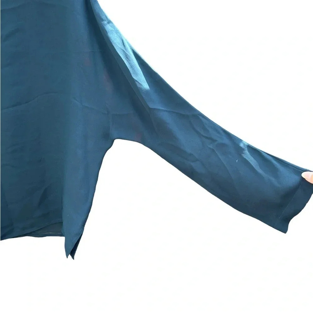 NILI LOTAN SILK SHEER TEAL BLOUSE - Picture 3 of 6